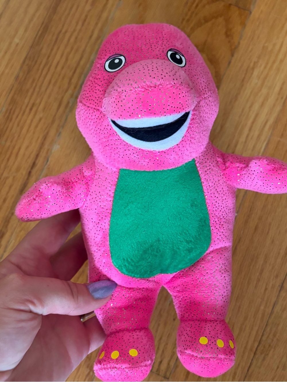 Barneys New York Pink Plush Dinosaur with Green Belly